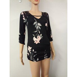 iZ Byer Women's Pink Black Lace Floral Blouse Size Small